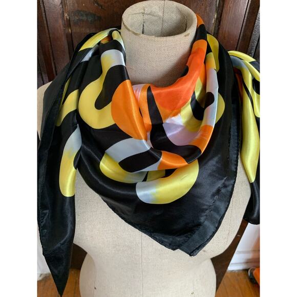 Psychedelic circular pattern satin MOSI scarf multicolor glossy colorful black - Picture 1 of 13